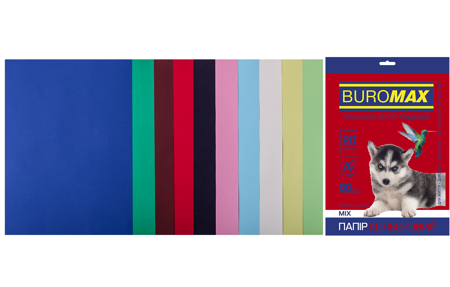 Набір кольорового паперу А4, 80г/м2, DARK+PASTEL, 10кольор., 20арк. BM.27211120-99