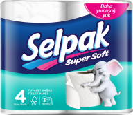 Папір туалетний целюлозний "Selpak" , по 4 рул., 3-х шар., білий sp.04492