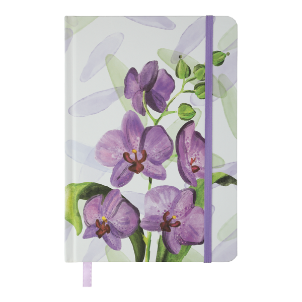 Книжка записна ORCHID, на гумці, А5, 96 арк., клітинка, офсет крем., тв.лам.обл., лавандова