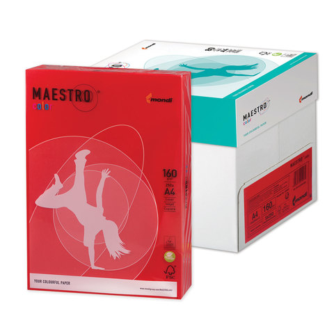 Папір кольоровий  А4 160 г/м 1 арк.  Maestro Color Intensive CO44 Coral Red червоний