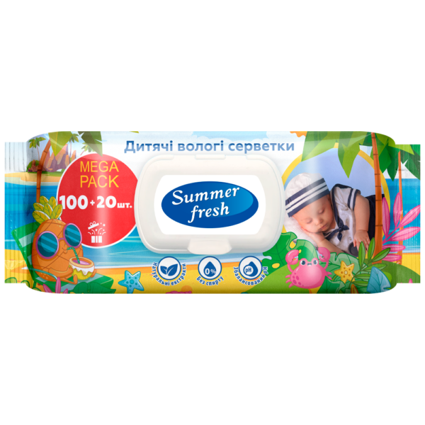 Серветки вологі дитячі, Mega Pack, 120шт., Summer Fresh san.91905