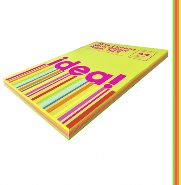 Набір кольорового паперу Neon Colour mix LUCENT 25х4, А4 80 г/м 100арк  idea!