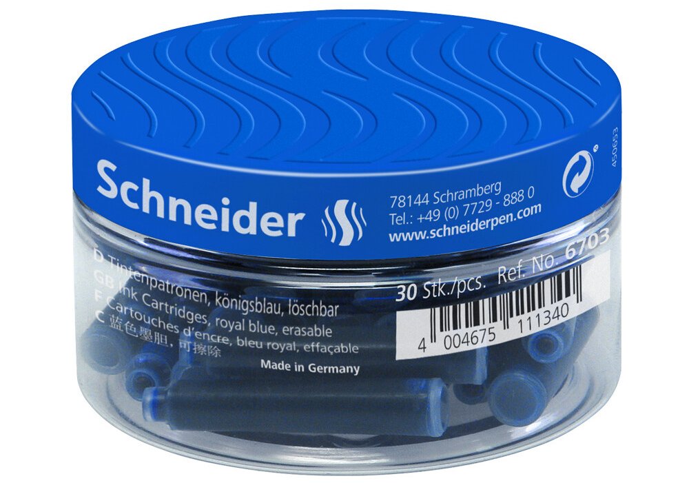 Контейнер з патронами чорнильними до перової ручки SCHNEIDER за 1 шт, сині S6703