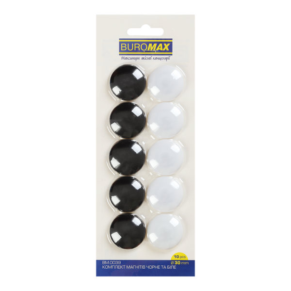 Комплект магнітів BLACK AND WHITE, 10 шт*30 мм BM.0039