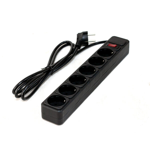 Фільтр мережевий GTL ED06K, 6 розеток, 5 м, Black, 10А, до 2.3 кВт, вимикач, заземлення, 3x0.75 мм² (GTL-XH-ED06K-5B)