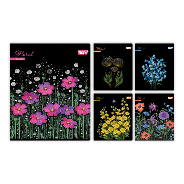 Зошит учнівський Yes "Floral bloom" А5/48 кл. глитер+УФ+soft touch 768594