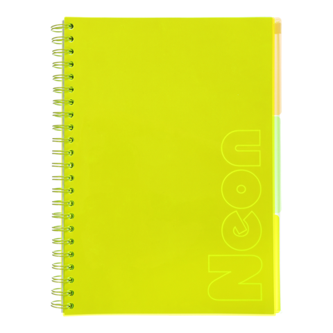 Зошит на пружині NEON, А4 (210x297), 120 арк, клітинка, 3 PVC розділювачі, PVC обкладинка, жовтий BM.24349911-08