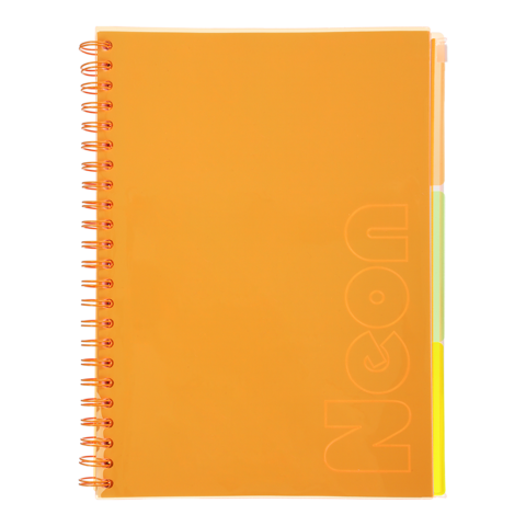 Зошит на пружині NEON, А4 (210x297), 120 арк, клітинка, 3 PVC розділювачі, PVC обкладинка, помаранче BM.24349911-11