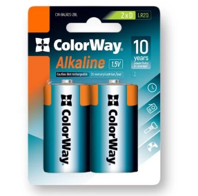 Батарейка D (LR20), лужна, ColorWay, 2 шт, 1.5V, Blister (CW-BALR20-2BL)