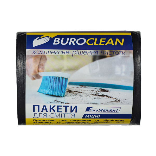 Пакети для сміття 35л100шт, 470*570мм, міцні чорні, 14мкм ПВТ (LDPE), BUROCLEAN EuroStandart