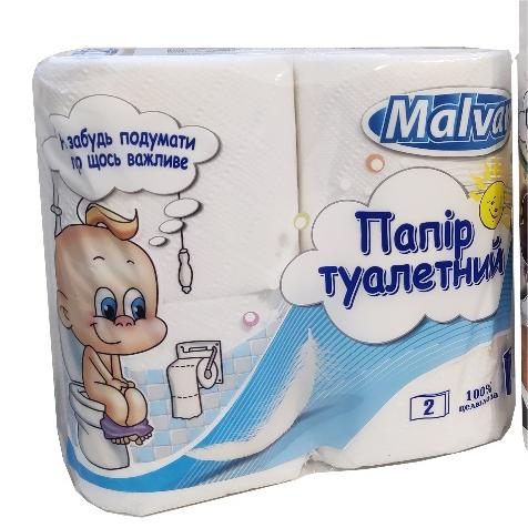 Папір туал. целюлоз. "Малюк"  по 4 рул., на гільзі, 2-х шар., 4 рул.,  білий Malvar mlv.60692