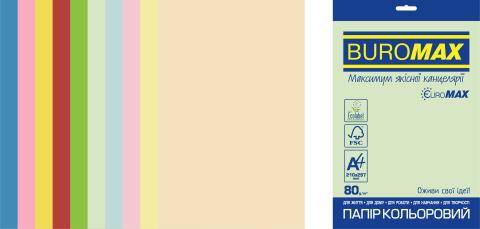 Папір кольоровий Euromax 80г/м2, PASTEL+INTENSIVE, 10кольорів, 20арк. BM.2721620E-99