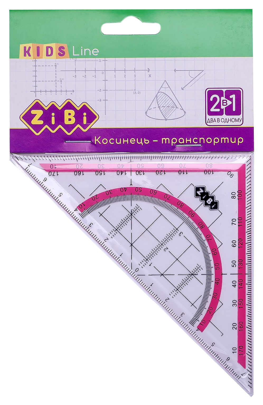 Косинець 2 в 1,140мм, 90 ° / 45 °, з рожевою смужкою, блістер, KIDS Line