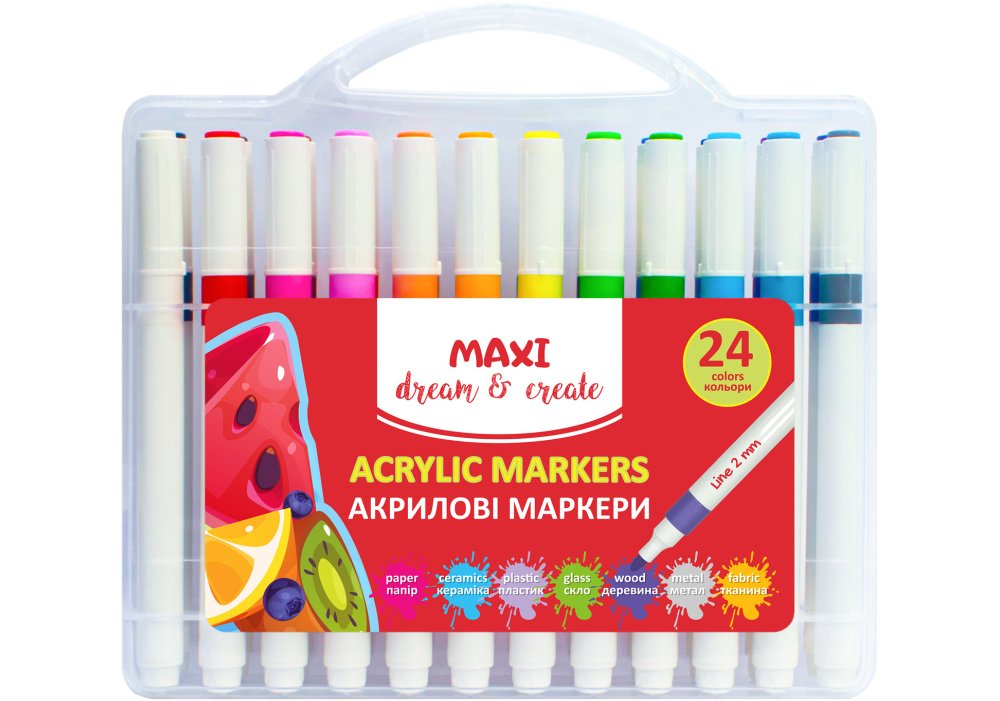 Маркери акрилові, 24 кольори, лінія 2 мм MX15257
