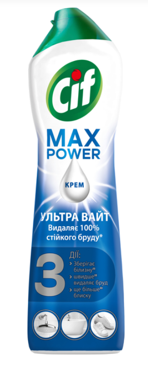 Засіб чистячий 500г CIF крем ПАВЕР МАКС 3 В 1 УЛЬТРА ВАЙТ