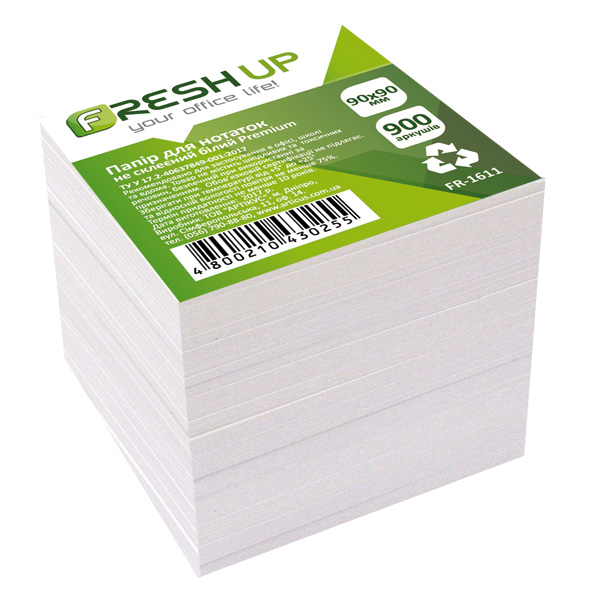Блок паперу для нотаток 90х90х900 арк, не клеєний, білий Fresh Up
