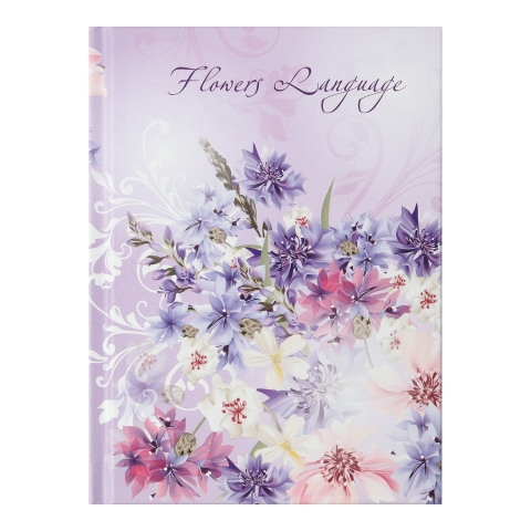 Записна книжка FLOWERS LANGUAGE, А6, 64 арк., клітинка, тверда обкладинка, мат. ламінація+лак, бузкова