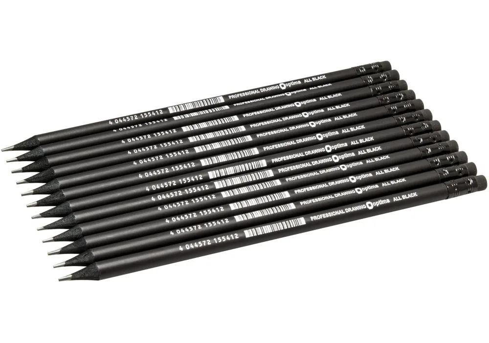 Олівець чорнографітний Optima O15541 All BLACK HB корпус чорний, заточений, з гумкою