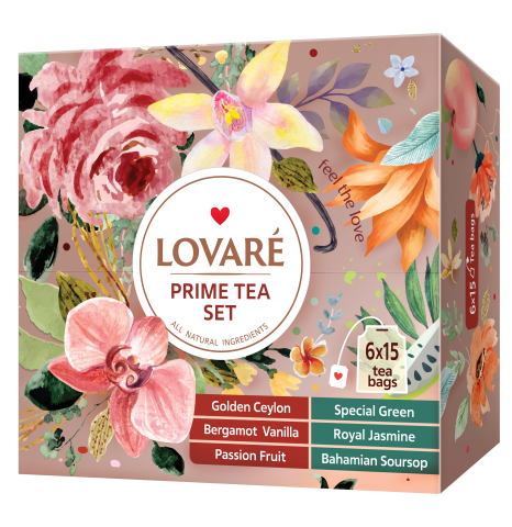 Чай асорті «PRIME TEA SET» 90 пакетиків в індивідуальних конвертах, LOVARE lv.79914