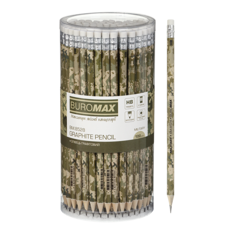 Олівець графітовий MILITARY, з гумкою, туба - 100 шт.BM.8528